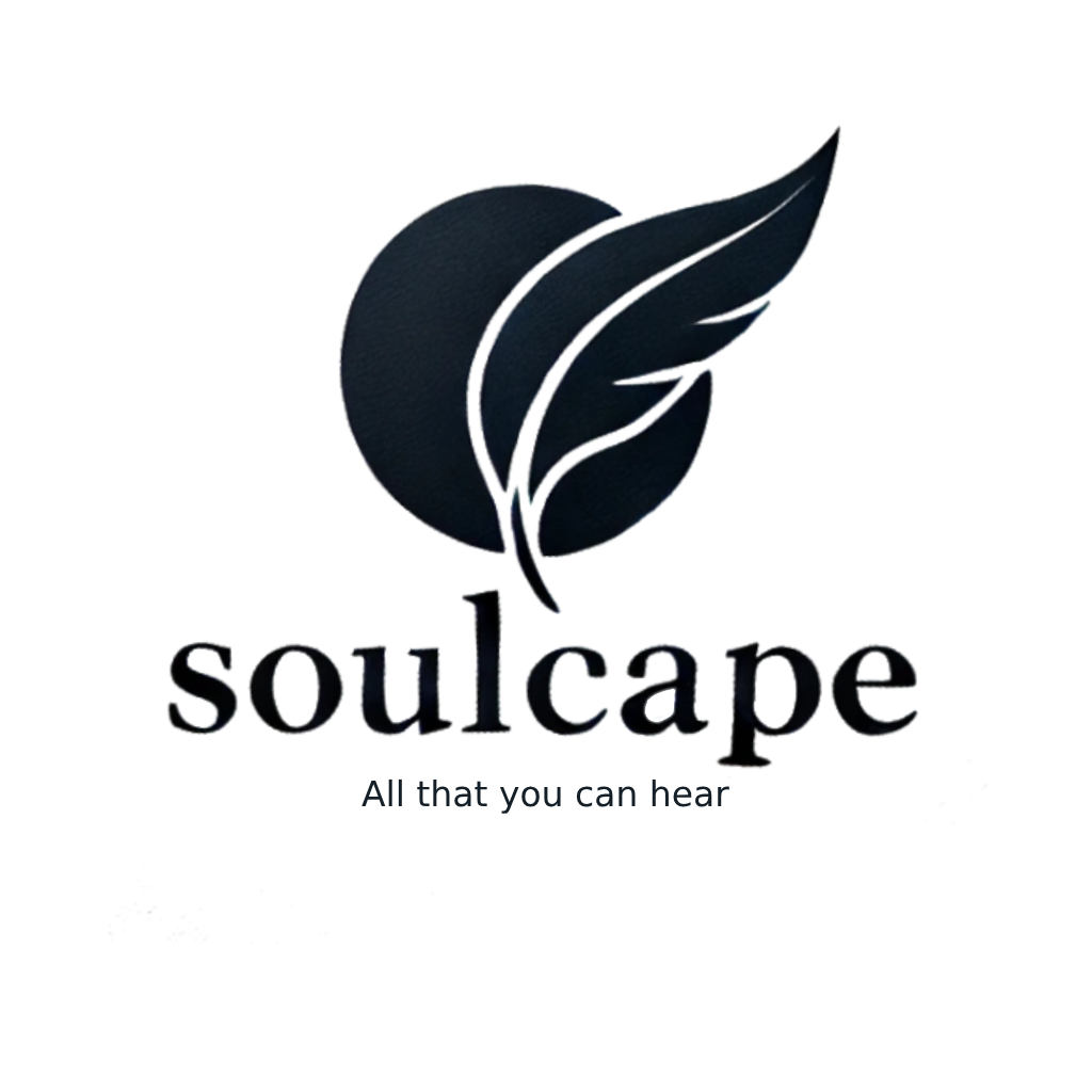 A circle notepad and the feather quill framing the brand name soulcape